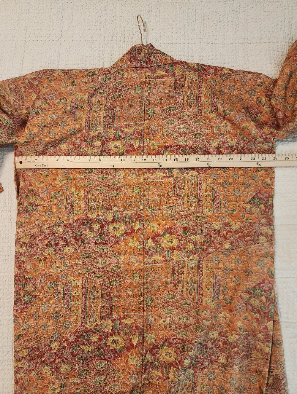Japanese Kimono Floral Rust Gold Wrap Robe Jacket Fits Up To 1X Asian Unlined - Picture 8 of 8